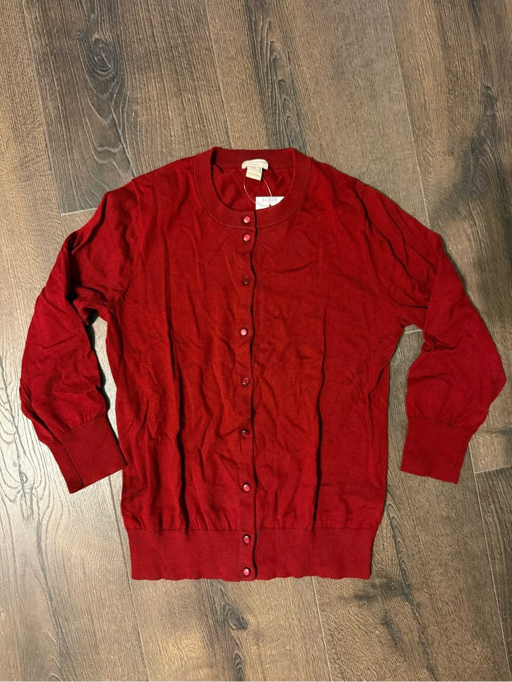 NWT J. Crew Red Women's Button-Front Crewneck Sweater with 3/4 Sleeves
